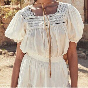 Doen Anneth Crochet Lace-Trimmed Blouse